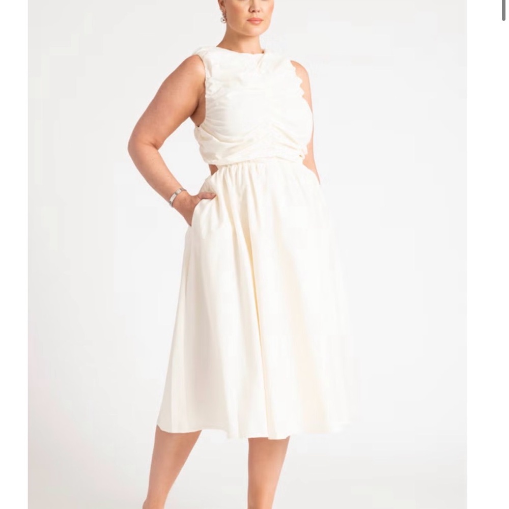 Eloquii Shirred Bodice Midi Dress - Pearl